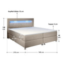 Boxspringbed / Boxspring Vancouver - 140 x 200 cm - Beige - LED - Incl. Matras & Topper