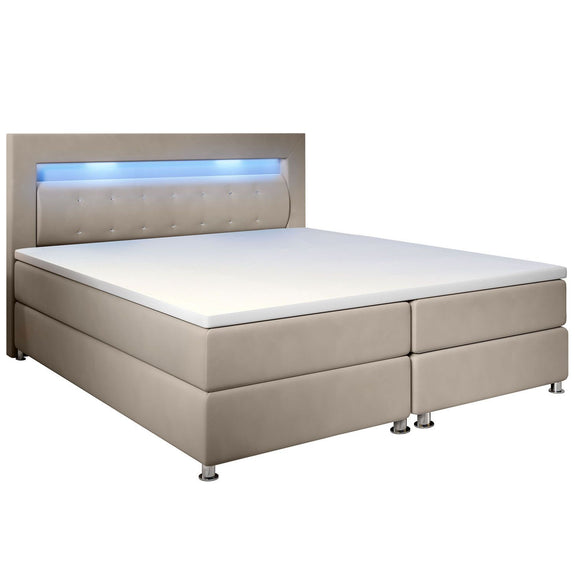 Boxspringbed / Boxspring Vancouver - 140 x 200 cm - Beige - LED - Incl. Matras & Topper - Afbeelding 1