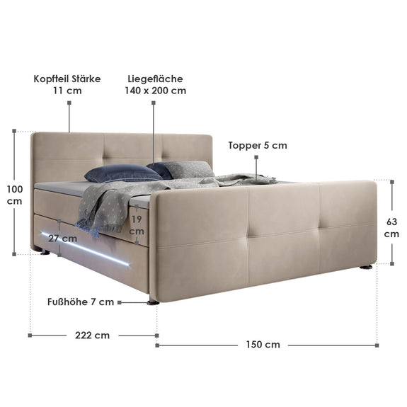 Boxspring Houston - 140 x 200 cm - Beige - Afbeelding 6