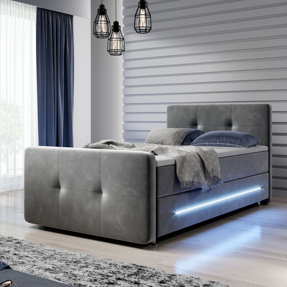 Boxspringbed Houston - 120 x 200 cm - Grijs - Afbeelding 2