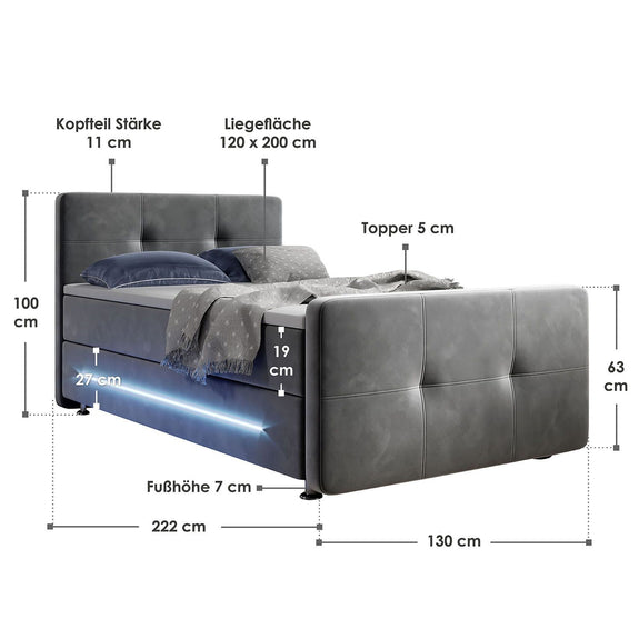 Boxspringbed Houston - 120 x 200 cm - Grijs - Afbeelding 6