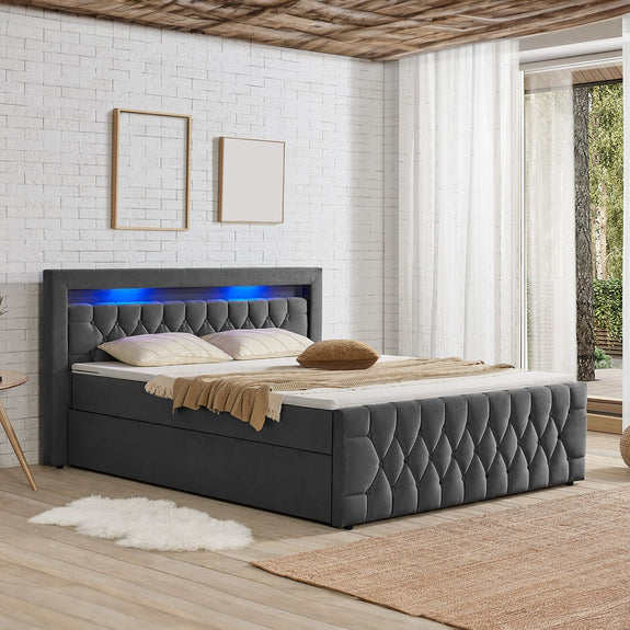Boxspringbed Leona - 140x200 cm - Grijs incl. led verlichting - Afbeelding 2