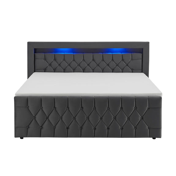 Boxspringbed Leona - 140x200 cm - Grijs incl. led verlichting - Afbeelding 3