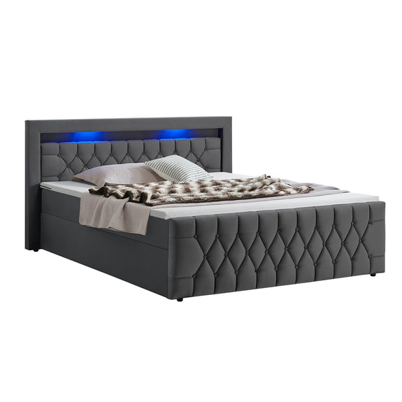 Boxspringbed Leona - 140x200 cm - Grijs incl. led verlichting - Afbeelding 1