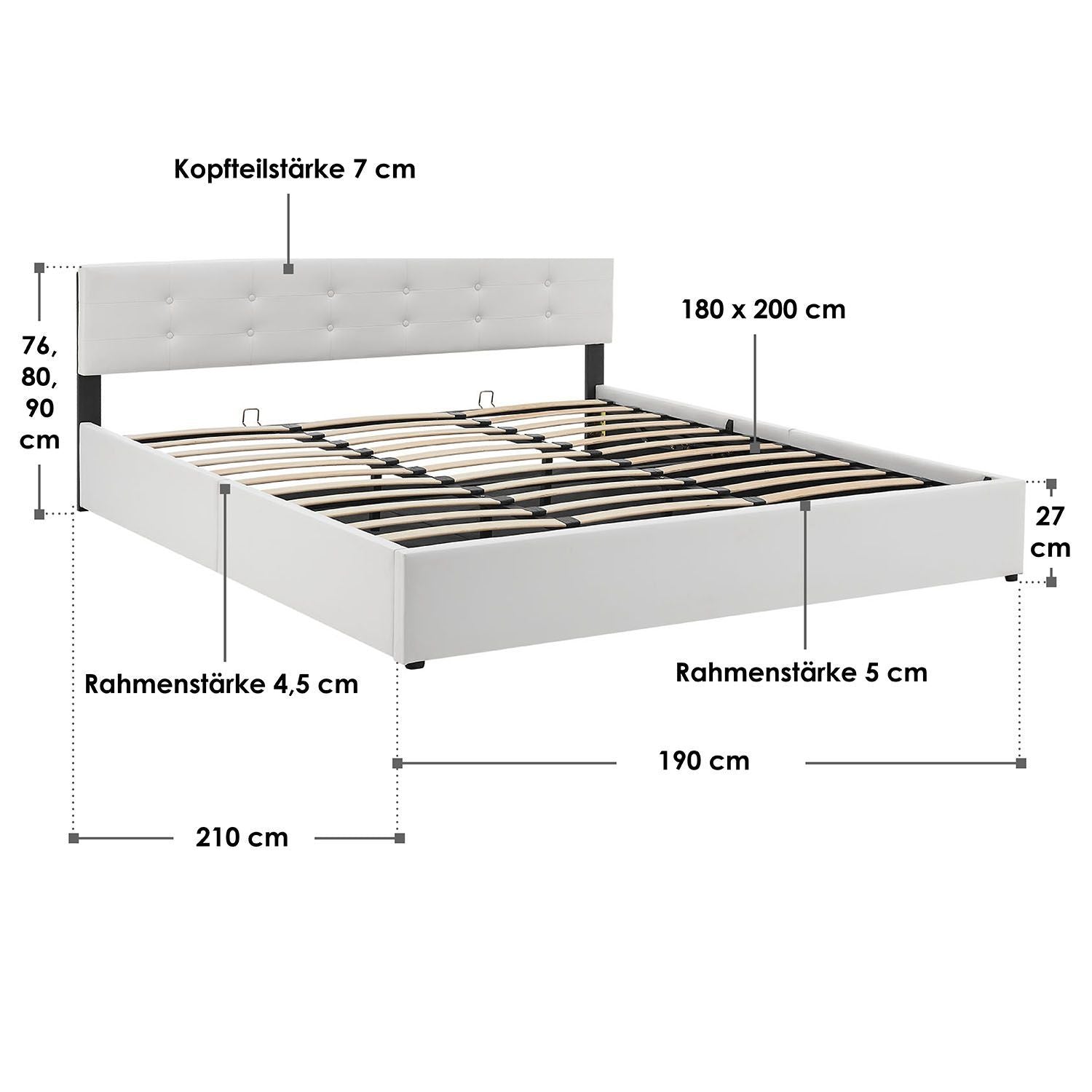 Gestoffeerd Bed Marbella - 180 x 200 cm - Wit - Bedlade