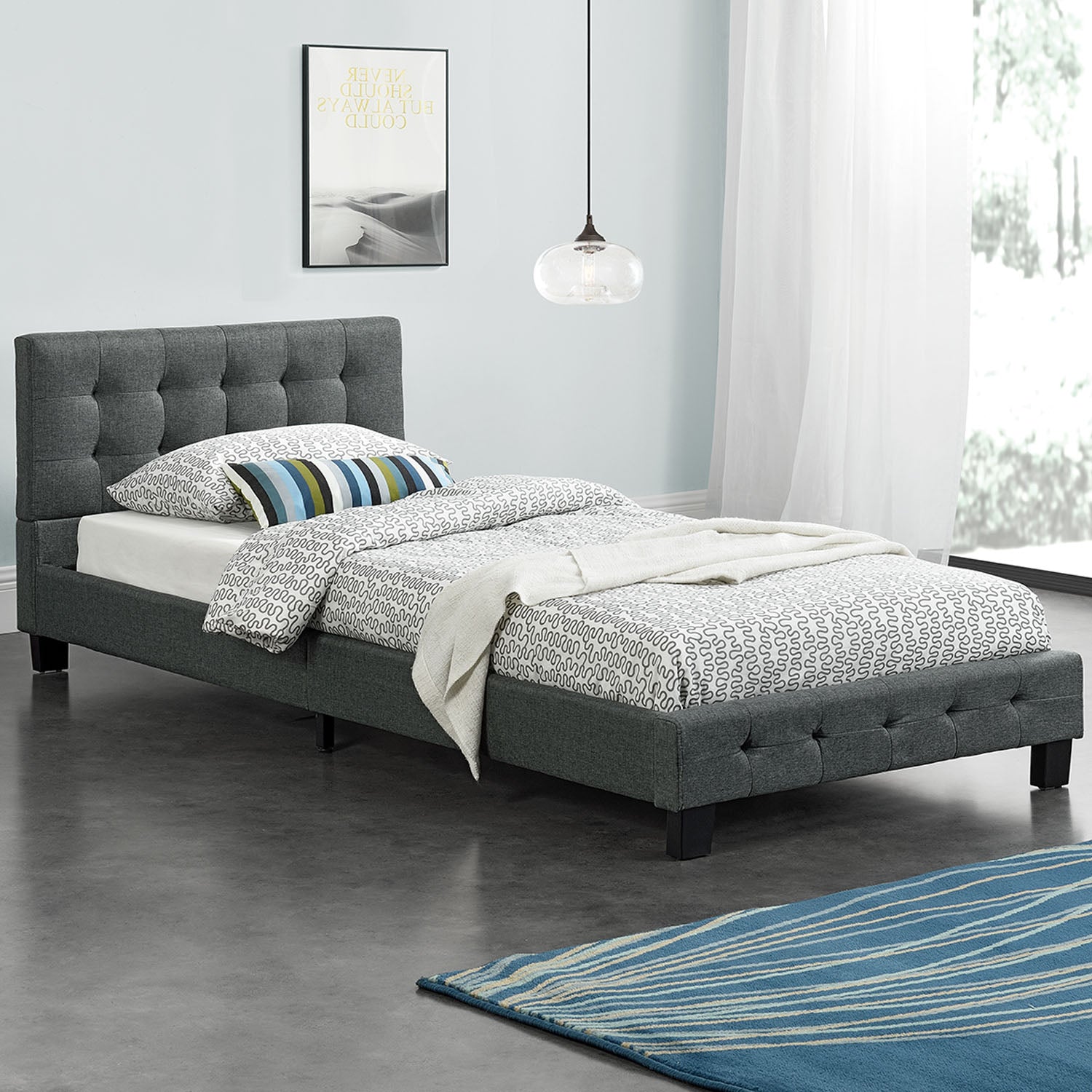 Gestoffeerd bed Manresa - 90 x 200 cm - Grijs