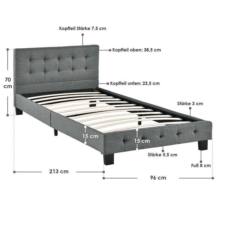 Gestoffeerd bed Manresa - 90 x 200 cm - Grijs