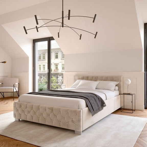 Gestoffeerd Bed Nizza - 140 x 200 cm - Beige - LED Verlichting & Bedlade - Afbeelding 2