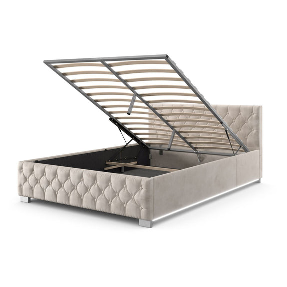 Gestoffeerd Bed Nizza - 140 x 200 cm - Beige - LED Verlichting & Bedlade - Afbeelding 3