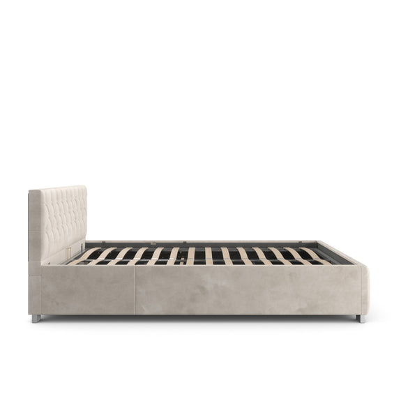 Gestoffeerd Bed Nizza - 140 x 200 cm - Beige - LED Verlichting & Bedlade - Afbeelding 4