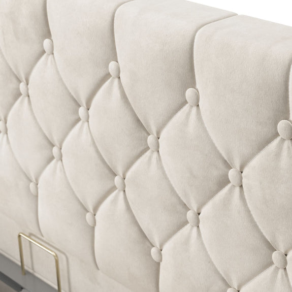 Gestoffeerd Bed Nizza - 140 x 200 cm - Beige - LED Verlichting & Bedlade - Afbeelding 5