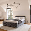 Gestoffeerd Bed Nizza - 140 x 200 cm - Grijs - LED Verlichting & Bedlade