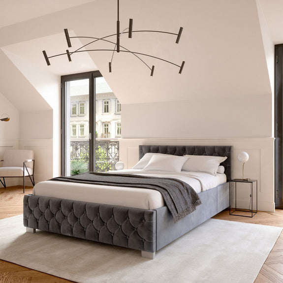 Gestoffeerd Bed Nizza - 140 x 200 cm - Grijs - LED Verlichting & Bedlade - Afbeelding 2