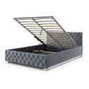 Gestoffeerd Bed Nizza - 140 x 200 cm - Grijs - LED Verlichting & Bedlade