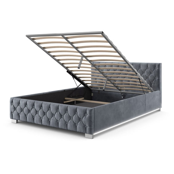 Gestoffeerd Bed Nizza - 140 x 200 cm - Grijs - LED Verlichting & Bedlade - Afbeelding 3