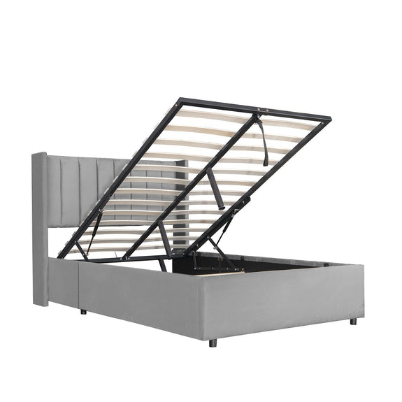 Gestoffeerd bed Savona - 200 x 120 cm - Lichtgrijs - Incl. Bedlade - Afbeelding 5