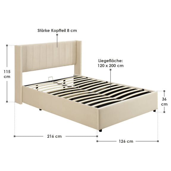 Gestoffeerd bed Savona - 200 x 120 cm - Beige - Afbeelding 13