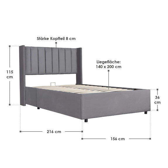 Gestoffeerd bed Savona - 200 x 140 cm - Donkergrijs - Incl. Bedlade - Afbeelding 11
