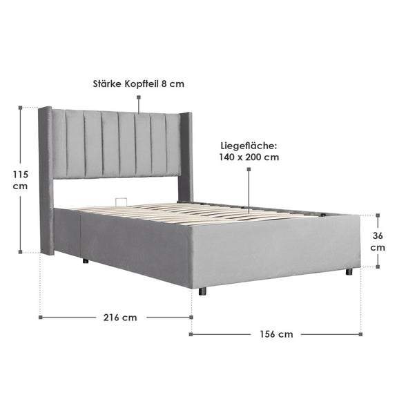 Gestoffeerd bed Savona - 200 x 140 cm - Lichtgrijs - Afbeelding 10