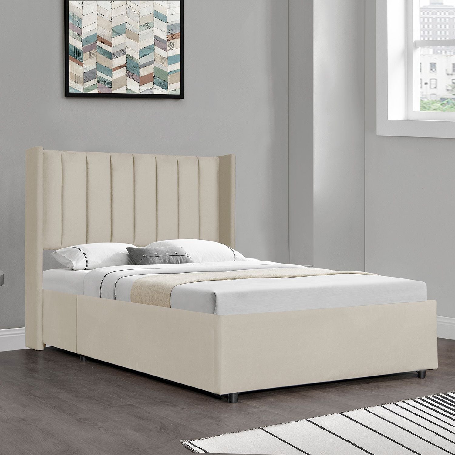 Gestoffeerd bed Savona - 200 x 140 cm - Beige - Incl. Bedlade