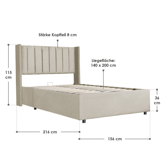 Gestoffeerd bed Savona - 200 x 140 cm - Beige - Incl. Bedlade - Afbeelding 10