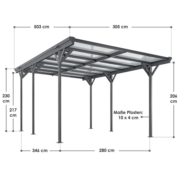 Carport / Terrasdak - Platdak - 5 x 3 m - Donkergrijs - Afbeelding 15
