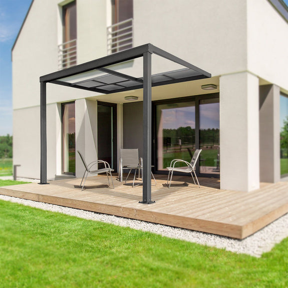 Aluminium Terrasoverkapping Jakarta - 3 x 3 m - Grijs - Schuifdak - Afbeelding 2
