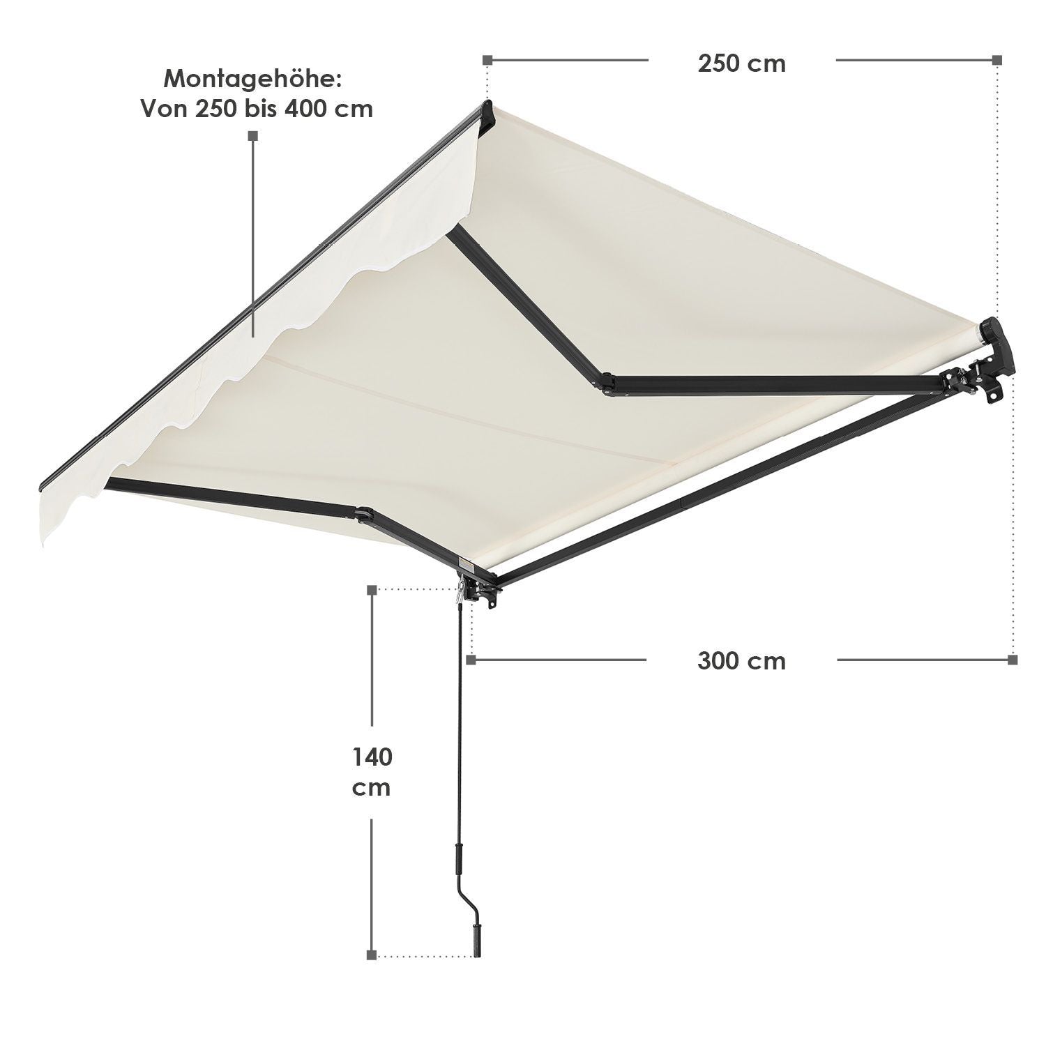 Zonnescherm / Luifel - 300 x 250 cm - Beige - Incl. Bevestigingsmaterialen