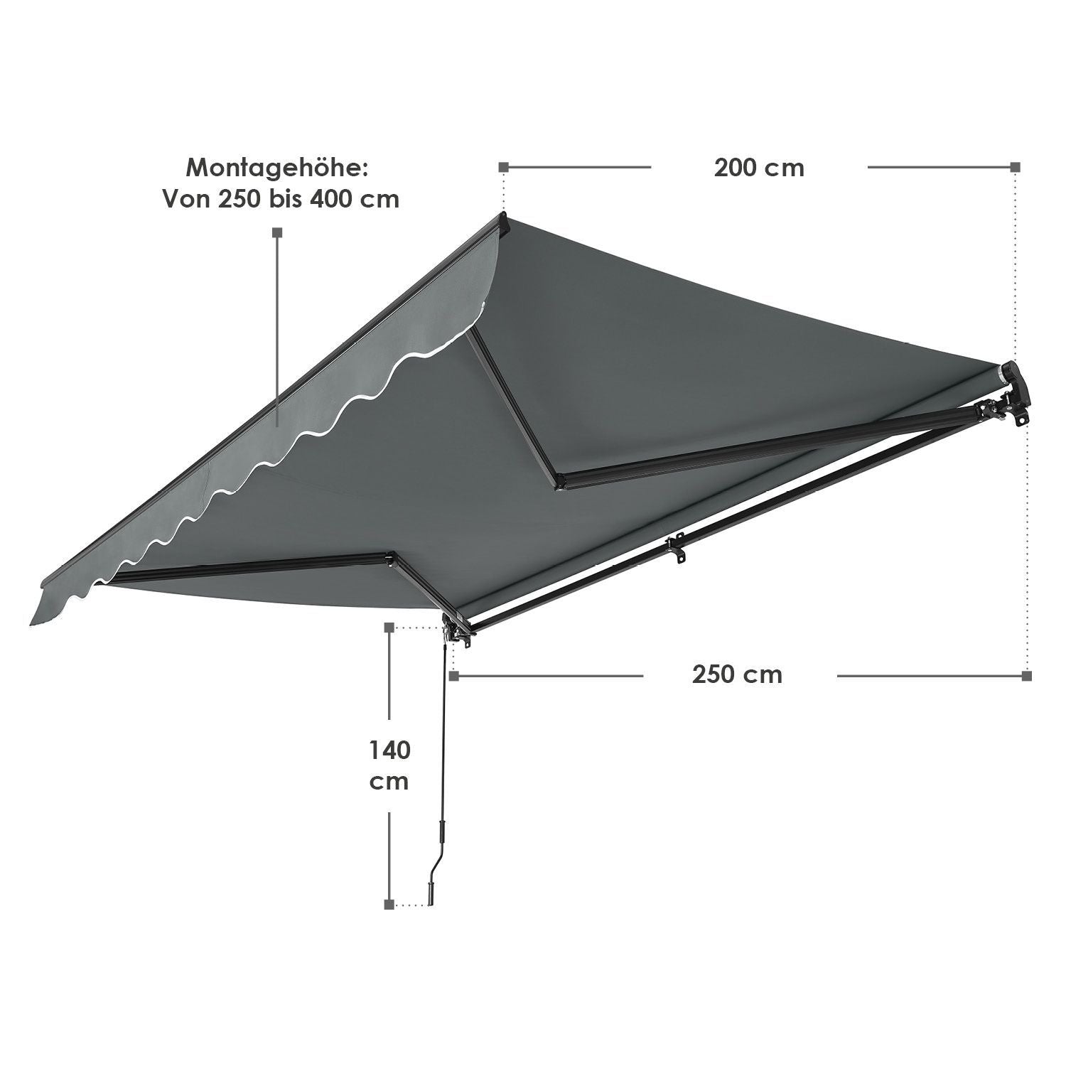 Zonnescherm / Luifel - 250 x 200 cm - Donkergrijs - Incl. Bevestigingsmaterialen