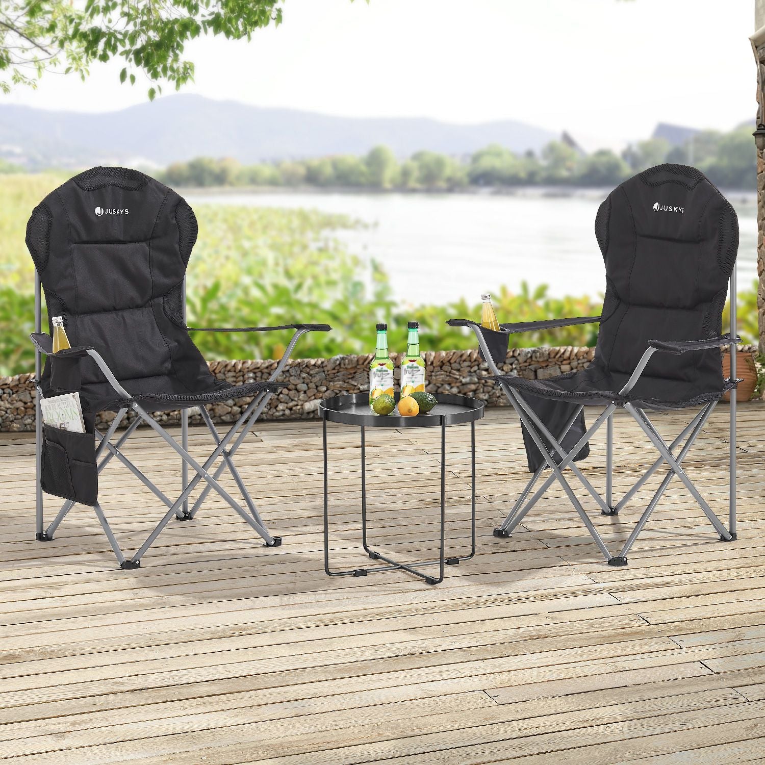 Inklapbare Campingstoel / Vouwstoel Lido - Zwart - Incl. Opbergtas
