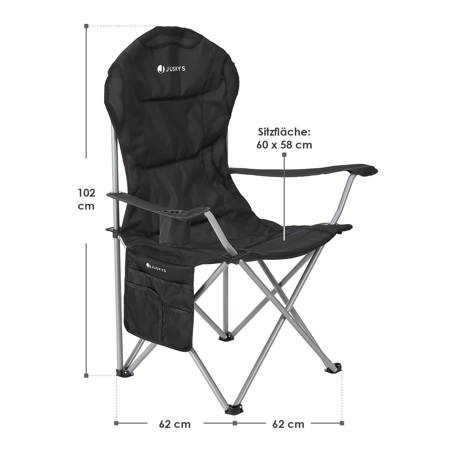 Inklapbare Campingstoel / Vouwstoel Lido - Zwart - Incl. Opbergtas