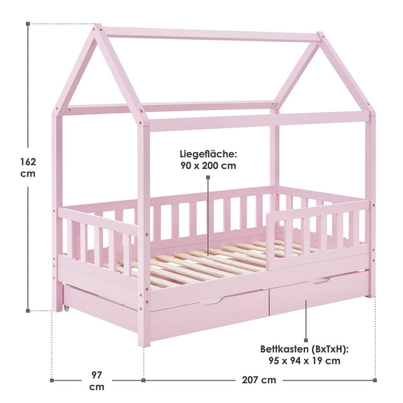 Kinderbed Marli - 90 x 200 cm - Roze - Incl. lades - Afbeelding 16