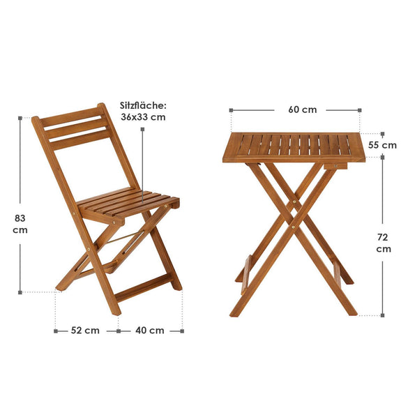 Inklapbare Balkonset / Tuinset Bala - 3-delig - Acaciahout - Teaklook - Afbeelding 13