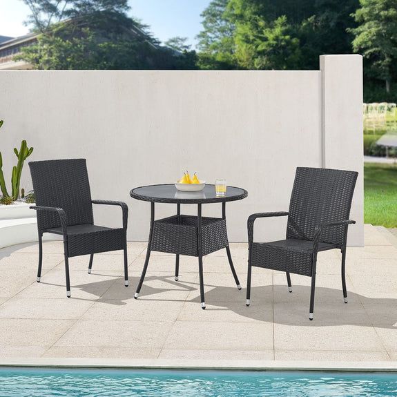 Polyrotan Tuintafel / Bijzettafel / Balkontafel Yoro - Rond - 80 cm - Zwart - Incl. Glasplaat - Afbeelding 2