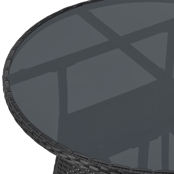 Polyrotan Tuintafel / Bijzettafel / Balkontafel Yoro - Rond - 80 cm - Zwart - Incl. Glasplaat - Afbeelding 3