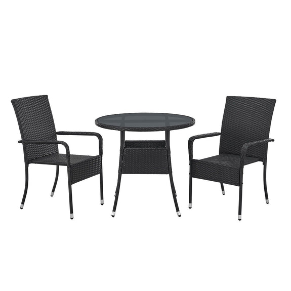 Polyrotan Tuintafel / Bijzettafel / Balkontafel Yoro - Rond - 80 cm - Zwart - Incl. Glasplaat - Afbeelding 6