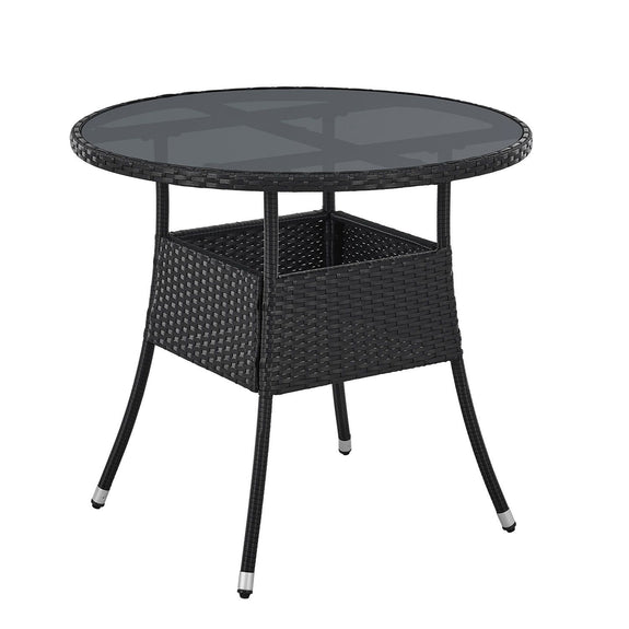 Polyrotan Tuintafel / Bijzettafel / Balkontafel Yoro - Rond - 80 cm - Zwart - Incl. Glasplaat - Afbeelding 1