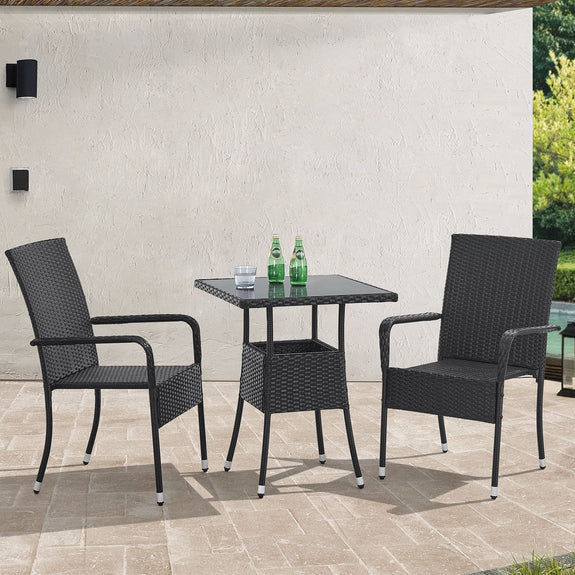 Juskys Polyrotan Tuintafel / Bijzettafel / Balkontafel Yoro - Vierkant - 60 x 60 cm - Zwart - Incl. Glasplaat - Afbeelding 2
