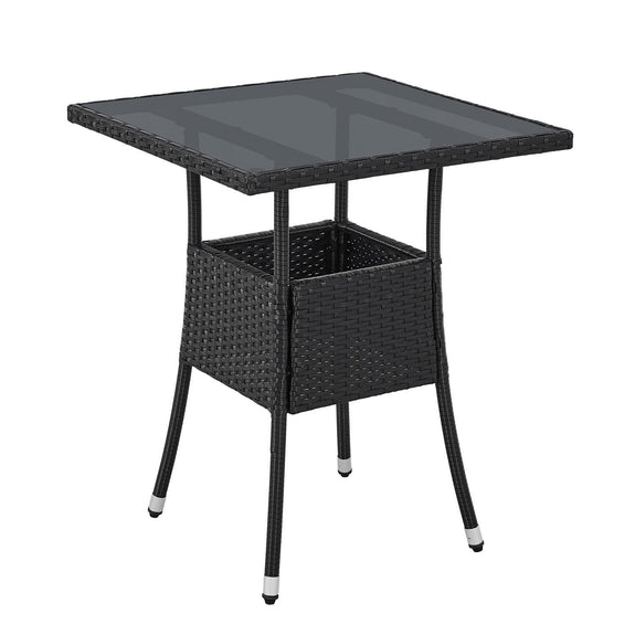 Juskys Polyrotan Tuintafel / Bijzettafel / Balkontafel Yoro - Vierkant - 60 x 60 cm - Zwart - Incl. Glasplaat - Afbeelding 1