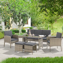 Juskys Loungeset / Tuinset Turijn - 7 personen - Polyrotan - Donkergrijs - Incl. Kussens