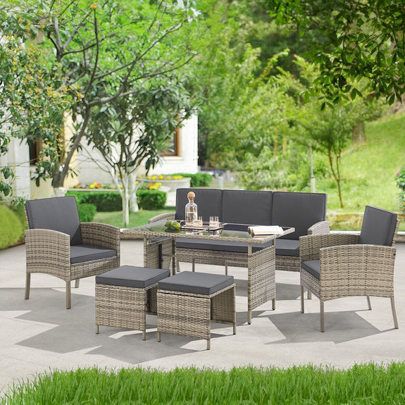Juskys Loungeset / Tuinset Turijn - 7 personen - Polyrotan - Donkergrijs - Incl. Kussens - Afbeelding 2