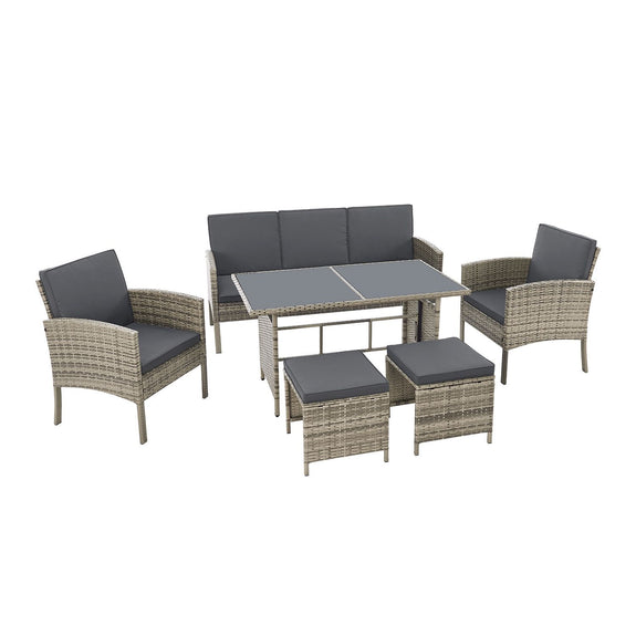 Juskys Loungeset / Tuinset Turijn - 7 personen - Polyrotan - Donkergrijs - Incl. Kussens - Afbeelding 4