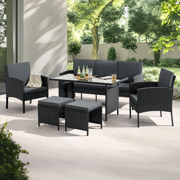 Tuinset / Loungeset / Zitgroep Turin - 7 personen - Polyrattan - Incl. kussens - Zwart - Afbeelding 2