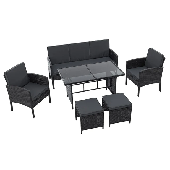 Tuinset / Loungeset / Zitgroep Turin - 7 personen - Polyrattan - Incl. kussens - Zwart - Afbeelding 3