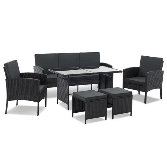 Tuinset / Loungeset / Zitgroep Turin - 7 personen - Polyrattan - Incl. kussens - Zwart - Afbeelding 1