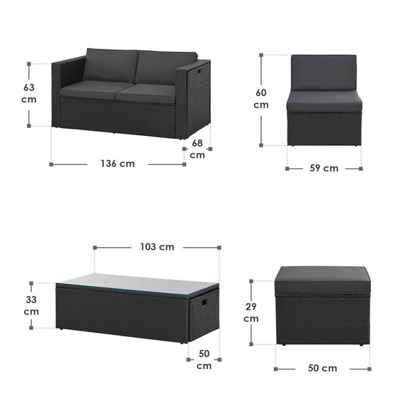 Polyrotan Loungeset / Tuinset Salou - Zwart - Incl. Kussens - Afbeelding 18