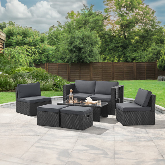 Polyrotan Loungeset / Tuinset Salou - Zwart - Incl. Kussens - Afbeelding 2