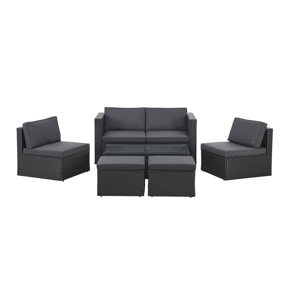 Polyrotan Loungeset / Tuinset Salou - Zwart - Incl. Kussens - Afbeelding 3