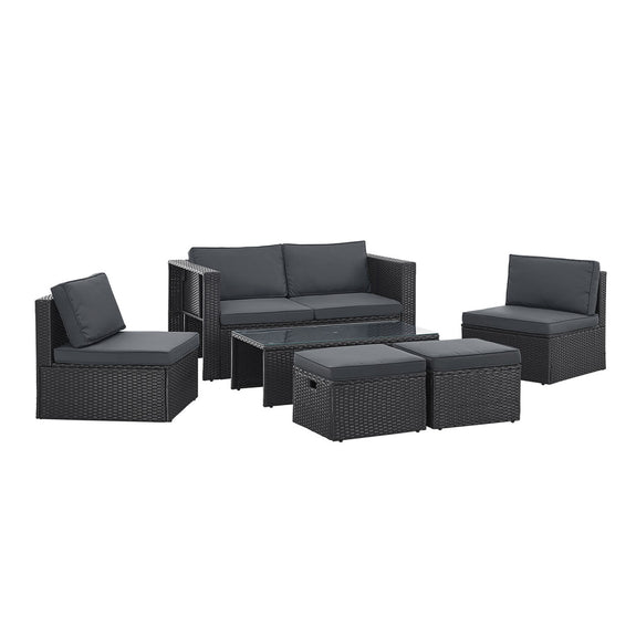 Polyrotan Loungeset / Tuinset Salou - Zwart - Incl. Kussens - Afbeelding 4