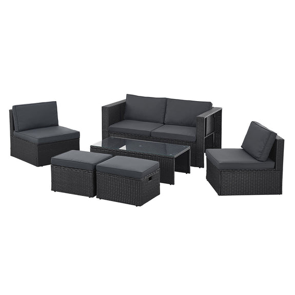 Polyrotan Loungeset / Tuinset Salou - Zwart - Incl. Kussens - Afbeelding 1